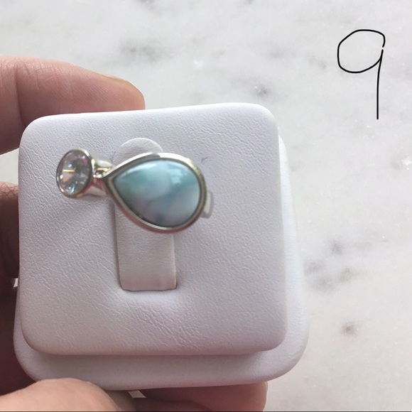Natural Larimar & Cz Ring - Picture 6 of 14